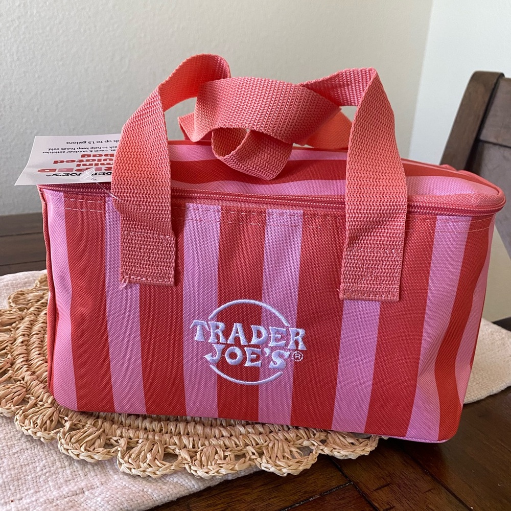 Trader Joe's Pink and Coral Stripe Insulated Lunch Bag